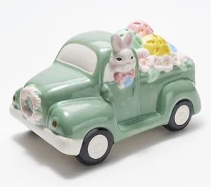 Mr. Cottontail 10" Lit Ceramic Truck with Easter Eggs in Sage - Picture 1 of 2