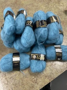 Lot of 17 Skeins Lister-Lee Tahiti Mohair Wool Nylon Vintage England Teal Fluffy - Picture 1 of 5