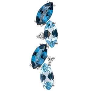 Colgante 4 Topacio Azul Óvalo Punta 2 Diamantes Brillantes 585 Oro Blanco - Imagen 1 de 1