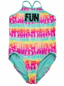 Girls Tie Dye Rainbow Flip Sequin FUN Purple Blue 1 Pc Swimming Swim Suit XL - Picture 1 of 1