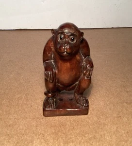 Japanese Boxwood Netsuke Figurine - Monkey - Signed - Picture 1 of 9