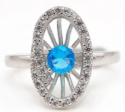 1CT Blue Topaz & White Topaz 925 Solid Sterling Silver Ring Sz 8 N1-9 - Image 1 of 2