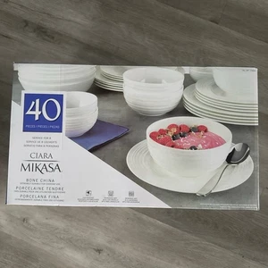 Mikasa Bone China Geschirrset 39 Teile Service 8 weiß 1 Speiseteller fehlt - Bild 1 von 7