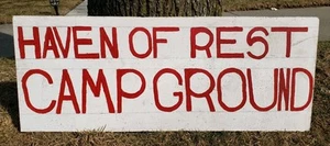 Vintage Primitive Folk Art Sign Haven of Rest Campground Camp Fishing Hunting - Picture 1 of 13