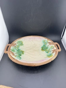 Antigua bandeja para servir mayólica con 2 asas plato de nueces de avellana (chip) 1800’s - Imagen 1 de 15