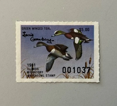 1981 Illinois State Duck Stamp - Green winged teal Error - IL7A - Image 1 of 2