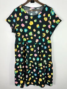 LuLaRoe Carly Dress L Black Neon Leopard Print Tiered Skater Y2K Retro Artsy - Picture 1 of 6