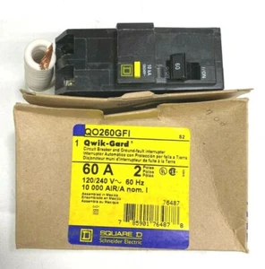 Square D Qwik-Gard QO260GFI 2P 60A 120/240VAC Circuit Breaker w Ground Fault Int - Picture 1 of 8