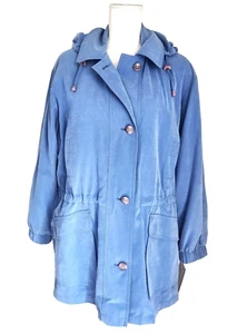 NWT Gallery Women's Soft Microfiber Button Front Jacket w/Removable Hood Blue PL - Picture 1 of 7