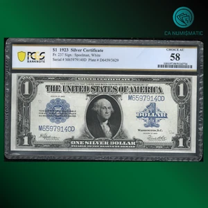 Fr.237 1923 $1 Certificado de Plata, MANTA DE CABALLO, ALTA CALIDAD, PCGS 58, 79140 - Imagen 1 de 2