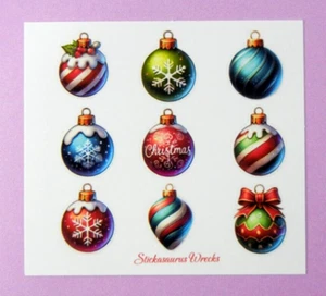 Christmas Ornaments Snowflakes & Stripes Mini Sticker Sheet - Picture 1 of 3