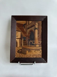 Ancien tableau en marqueterie de bois signé Lucien Straub vue RIQUEWHIR Alsace - Imagen 1 de 13