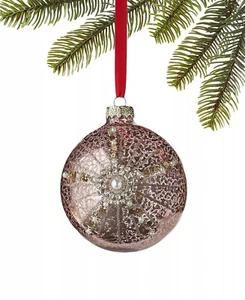 Holiday Lane Ornament Burgundy &Blush glass ball NWT - Picture 1 of 7