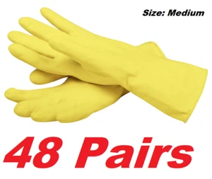 Latex Gloves Yellow Non-Slip Textured Dishwashing Cleaning Gardening (48 Pairs) - Picture 1 of 7