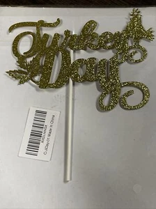 Turkey Day Thanksgiving Cake Topper Gold Glitter New - Picture 1 of 3