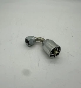 FFX90-06-06 (50 Pk) Crimp Fittings 3/8" Hose x 3/8" O-Ring Face Seal 90° Swivel - Picture 1 of 4