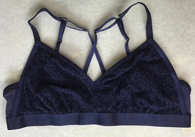 Nuevo con etiquetas aerie XXL Inalámbrico Sin Acolchado Crossback Bralette Flocado Terciopelo Leopardo Azul Foto 1 de 4