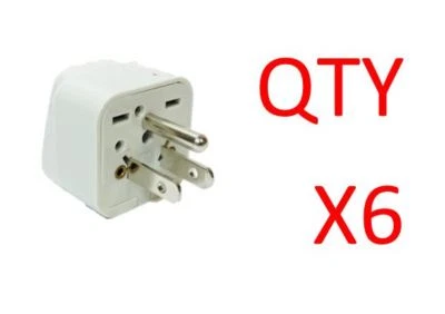 x6 Universal To American Plug Adapter Euro Asia to USA Style Type B 3 Prong - Image 1 of 4