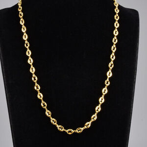 Woman's 18K Yellow Gold GP 4MM Stainless Steel Oval Bean Chain Necklace Stunning