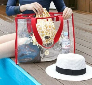 Large Beach Clear Transparent Shopper Bag Jelly Tote Handbag Swimming Bag - Picture 1 of 15