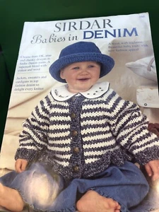 Sirdar Babies in Denim Book 266 Jackets Sweaters Cardigans DK Aran Chunky 0-7/8 - Picture 1 of 6