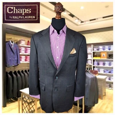 Chaps Ralph Lauren Wool Brown Windowpane Mens Blazer 44R Suit Sport Coat Jacket - Image 1 of 4