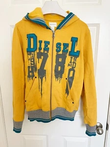 DIESEL BOYS Allover Print Logo HOODIE Yellow SIZE 16/XL Fit for MEN Small - Picture 1 of 7