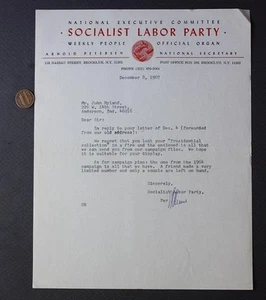 1967 Socialist Labor Party National Executive Committee hand signed letter RARE- - Picture 1 of 1