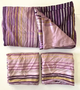 3 pc Ikea Palmlilja Duvet Cover Shams Full Queen Sateen Retro Stripes Purple - Picture 1 of 8