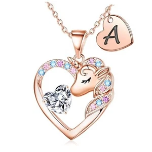 Christmas Gifts for Grandkids Kids - Colorful CZ Heart Initial Rose Gold A. - Picture 1 of 7