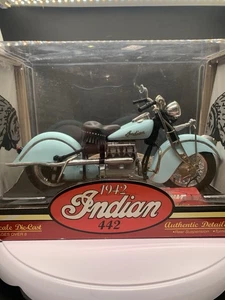 Vintage Tootsietoy 1942 Indian 442 Blue Diecast Model Motorcycle 1:10 Scale Read - Picture 1 of 5