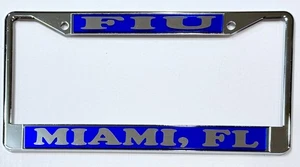 Custom Florida International FIU Silver Lic Plate Frame Mirror Strip Blue Letter - Picture 1 of 2