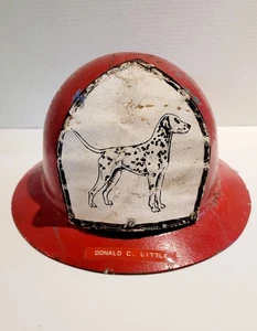 VTG RED FIREMANS' HELMET FIBERGLASS W/RUBBER SHIELD/PAPER FRONT - Picture 1 of 7