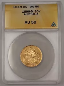 1899-M Australia One Sovereign Gold Coin ANACS AU-50 - Picture 1 of 2