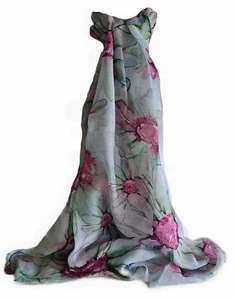 Bufanda de margarita rosa bordes crudos bufanda de verano transparente suave 180 x 50 cm pañuelo en la cabeza - Imagen 1 de 1