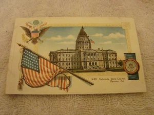 TARJETA COLORADA STATE CAPITOL SIN PUBLICAR METAL ESCAMA Y BANDERA MUY BONITA - Imagen 1 de 2