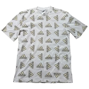 Adidas Herren T-Shirt All Over Print Logo Rundhals Weiß Größe Small Neu - Bild 1 von 2