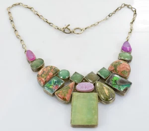 Enorme collar de piedras preciosas en plata de ley - 18" - Imagen 1 de 4