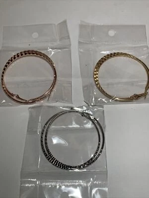 3 Pares Pendientes Joyería de Moda Oro Rosa Plata Lazo Aro Redondo 21/4 Pulgadas Foto 1 de 4