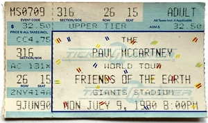 Boleto de concierto vintage 1990 Paul McCARTNEY GIRA MUNDIAL TALÓN ESTADIO DE LOS GIGANTES N.J. - Imagen 1 de 2