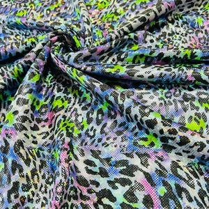 Spandex Fabric Metallic Neon Leopard 4way Stretch by Yard for Swimwear Sportwear - Picture 1 of 6