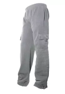 Mens Fleece Lined Cargo Sweat Track Pants With bottom Drawstring Light Gray L - Picture 1 of 1