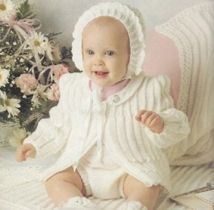Baby Knitting Pattern Copy Ribbed Cardigan and Bonnet Bonnet 4 Ply - Picture 1 of 2