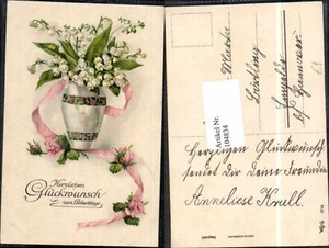 104834,Geburtstag Litho Vase Blumen - Picture 1 of 1