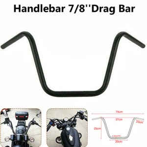 Black 7/8" 22mm High-Rise Motorcycle Handlebars Drag Bar For Cruiser Chopper UK - Picture 1 of 6