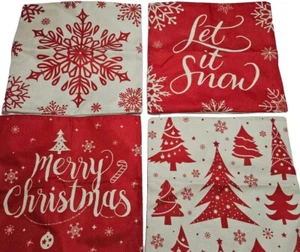 "Juego de 4 fundas de almohada rojas blancas Feliz Navidad alegría Falalala 18"" x 18" - Imagen 1 de 7