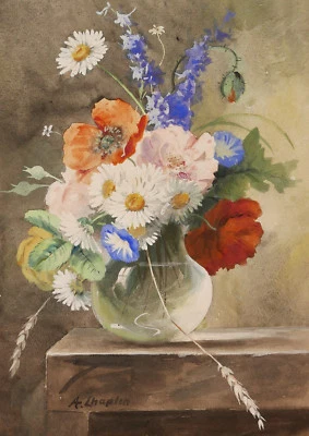 Arthur CHAPLIN aquarelle dessin tableau nature morte bouquet fleurs printemps  - Photo 1/4