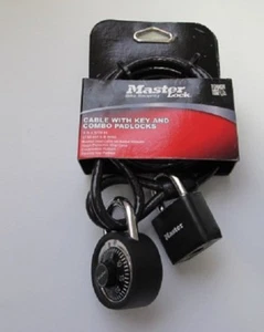 Cable de seguridad Master Lock Bike con candados de llave y combo ~ NUEVO - Imagen 1 de 1