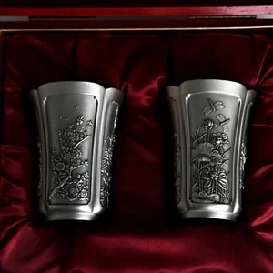 Royal Selangor - Four Seasons Beaker Pair in Wooden Box (Box Damaged) - Free P&P - Picture 1 of 10