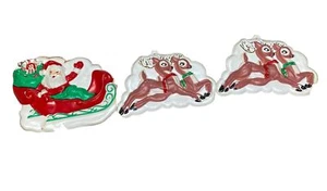Vintage alter Kunststoff Weihnachten Weihnachtsmann Schlitten und Rentier 3 Stück Set - Bild 1 von 12